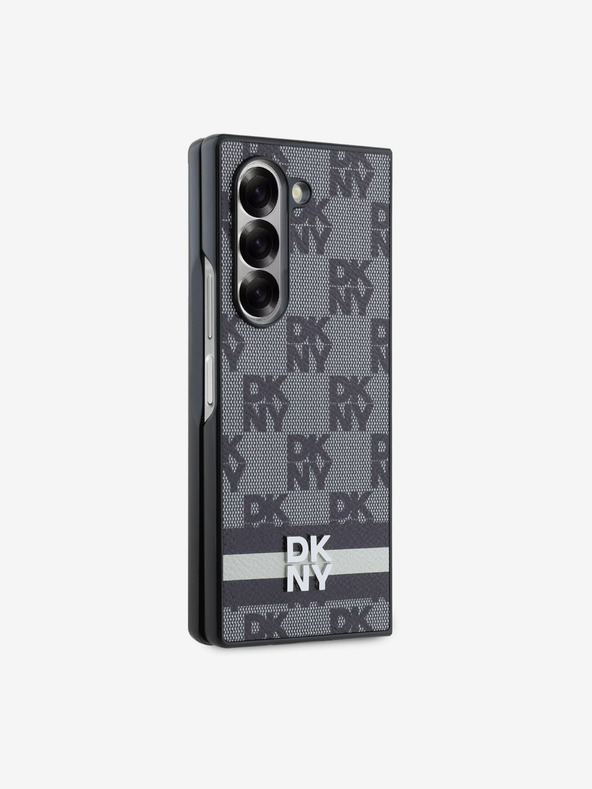 DKNY DKNY PU bőrből készült kockás mintás és csíkos hátlapi borító Samsung Galaxy Z Fold 6-hoz Fekete
