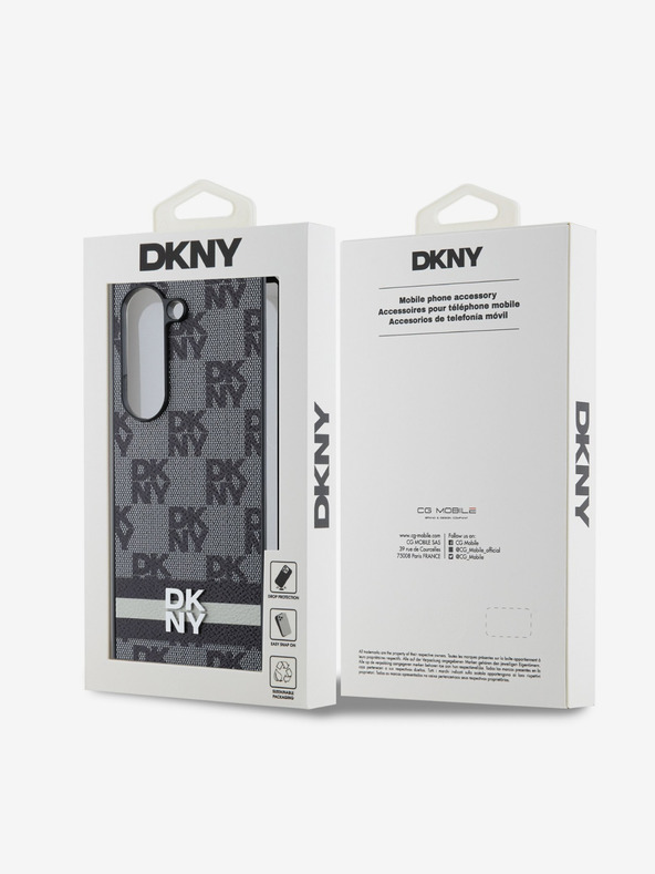 DKNY DKNY PU bőrből készült kockás mintás és csíkos hátlapi borító Samsung Galaxy Z Fold 6-hoz Fekete