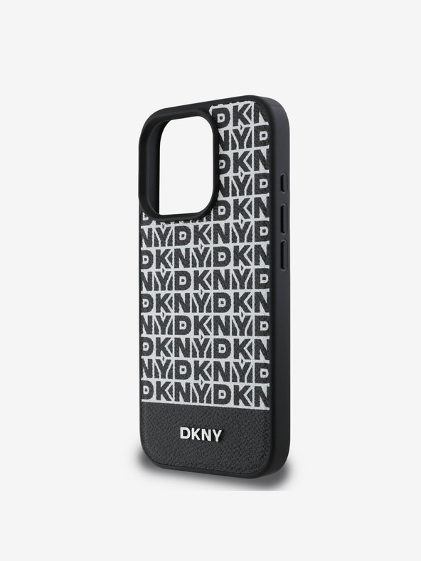 DKNY DKNY PU bőr ismétlődő mintás alsó csíkos MagSafe hátlap iPhone 16 Pro Max-hoz Fekete Fekete