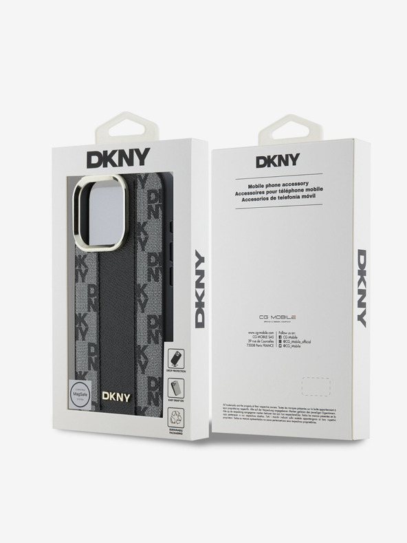 DKNY DKNY PU bőrből készült kockás mintás Magsafe hátlap iPhone 16 Pro Max készülékhez Fekete