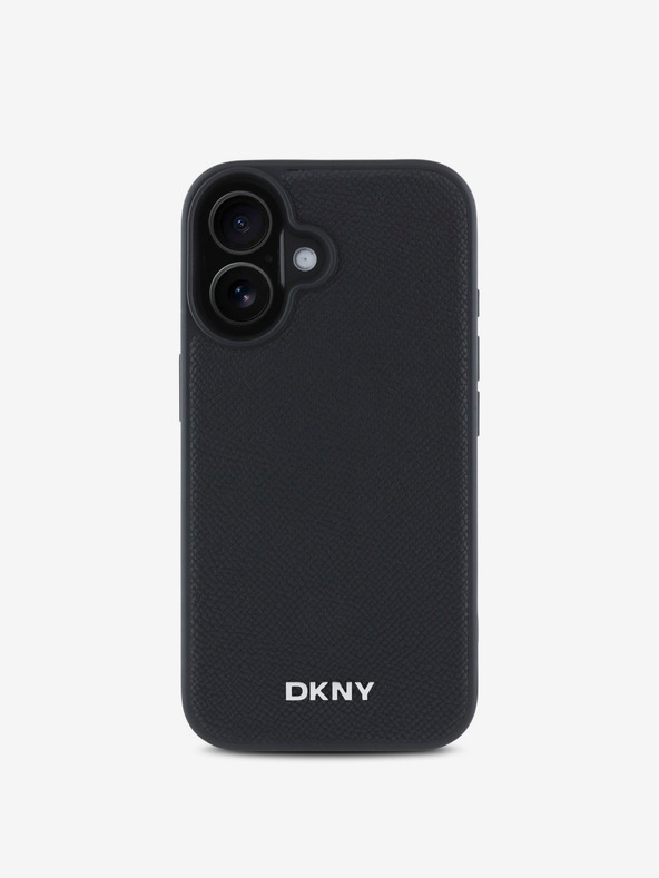 DKNY DKNY PU-bőr ezüst fém logós Magsafe hátlap iPhone 16-hoz Fekete