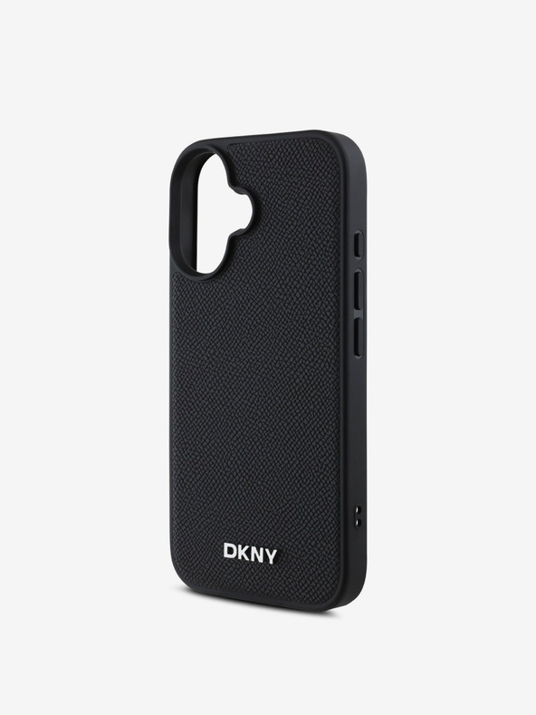 DKNY DKNY PU-bőr ezüst fém logós Magsafe hátlap iPhone 16-hoz Fekete