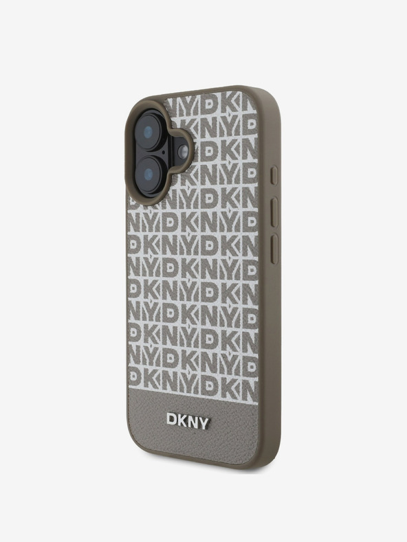 DKNY DKNY PU bőr ismétlődő mintás alsó csíkos MagSafe hátlap iPhone 16-hoz Barna