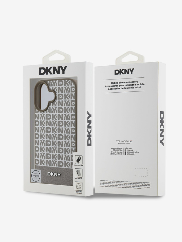 DKNY DKNY PU bőr ismétlődő mintás alsó csíkos MagSafe hátlap iPhone 16-hoz Barna