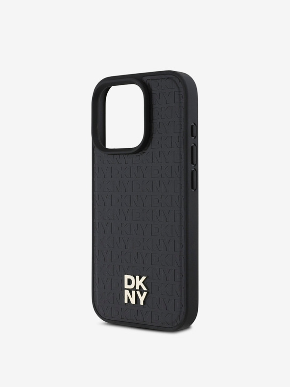 DKNY DKNY PU bőr ismétlődő mintás Stack Logo MagSafe hátlap iPhone 16 Pro Max készülékhez Fekete