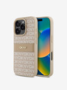 DKNY DKNY PU bőr ismétlődő mintás, tónusos csíkos hátlapi borító iPhone 16 Pro készülékhez Rózsaszín