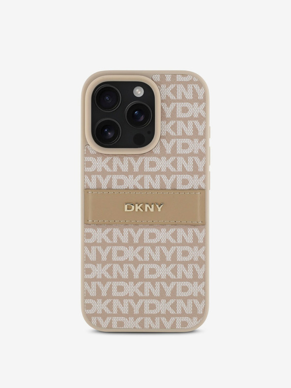 DKNY DKNY PU bőr ismétlődő mintás, tónusos csíkos hátlapi borító iPhone 16 Pro készülékhez Rózsaszín