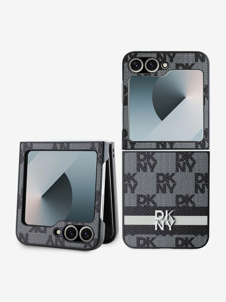 DKNY DKNY PU bőrből készült kockás mintás és csíkos hátlap a Samsung Galaxy Z Flip 6-hoz Fekete