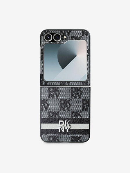 DKNY DKNY PU bőrből készült kockás mintás és csíkos hátlap a Samsung Galaxy Z Flip 6-hoz Fekete