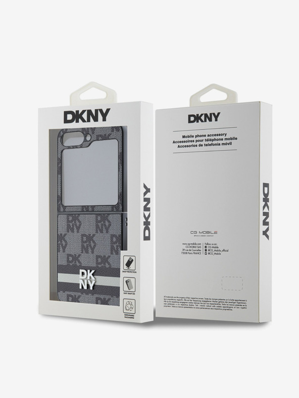 DKNY DKNY PU bőrből készült kockás mintás és csíkos hátlap a Samsung Galaxy Z Flip 6-hoz Fekete