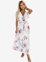 numoco Rakott midi ruha nyakkivágással és fodrokkal - tavaszi virágok fehér alapon Numoco LISA