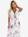 numoco Rakott midi ruha nyakkivágással és fodrokkal - tavaszi virágok fehér alapon Numoco LISA