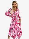 numoco Midi ruha nyakkivágással és övvel - rózsaszín rózsák fehér alapon Numoco VALENTINA