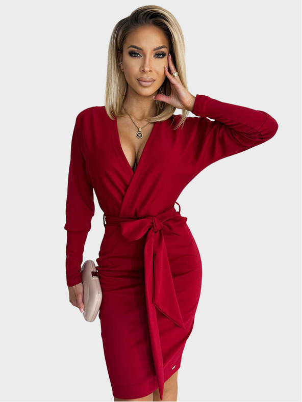 numoco Borítékolt ruha hátsó dekoltázzsal - bordó Numoco CELIA Numoco CELIA