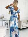 numoco Nyakkivágású ruha, hosszú derék megkötővel és rövid ujjakkal - kék nagy virágok - háló Numoco CINZIA