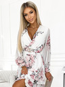 numoco Női ruha zsebkendőnyakkivágással és övvel - fehér rózsákkal Numoco ROSETTA