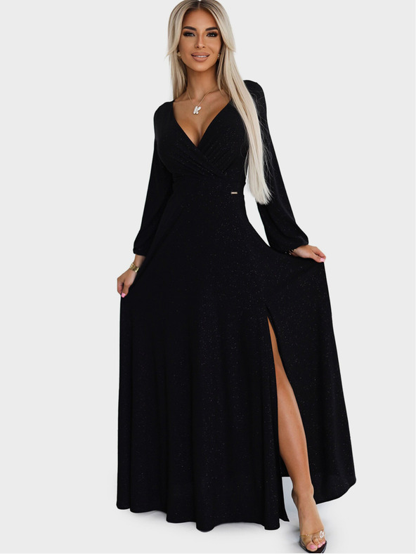 numoco Fényes, hosszú ujjú, nyakkivágású ruha - Fekete Numoco NELA