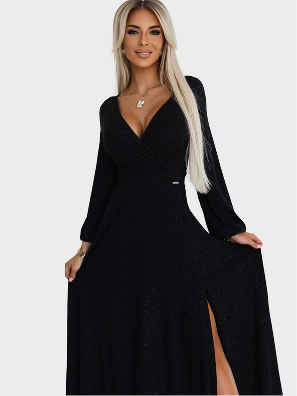 numoco Fényes, hosszú ujjú, nyakkivágású ruha - Fekete Numoco NELA