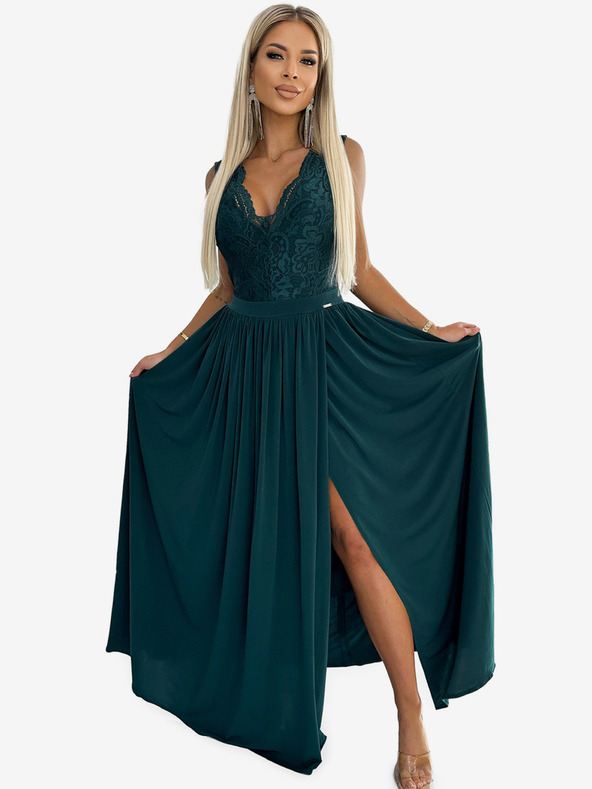 numoco Hosszú ruha csipkés nyakkivágással - zöld Numoco LEA