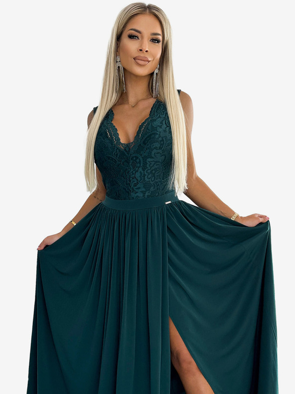 numoco Hosszú ruha csipkés nyakkivágással - zöld Numoco LEA