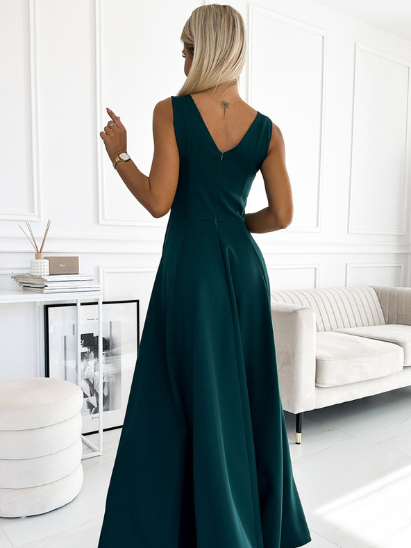 numoco Hosszú, elegáns ruha nyakkivágással - zöld Numoco CINDY