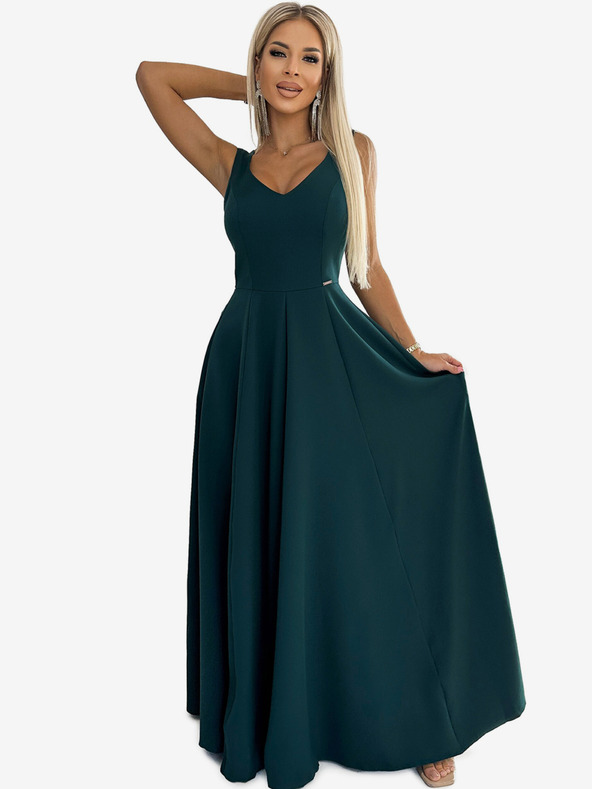 numoco Hosszú, elegáns ruha nyakkivágással - zöld Numoco CINDY
