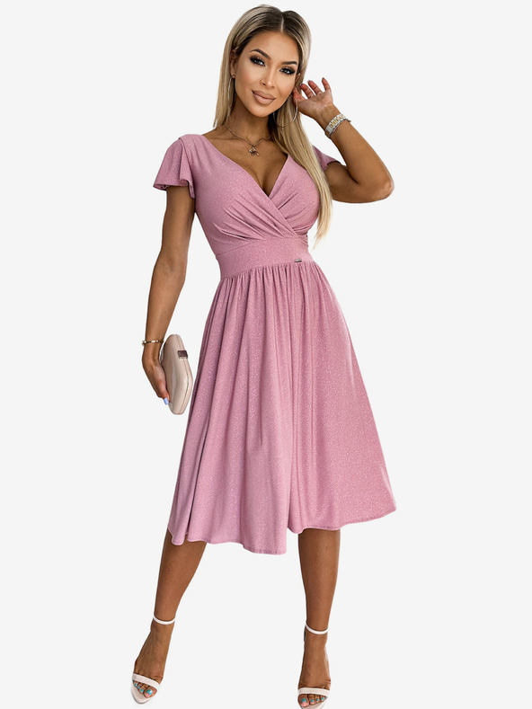 numoco Ruha nyakkivágással és rövid ujjakkal - púderrózsaszín csillámokkal Numoco MATILDE