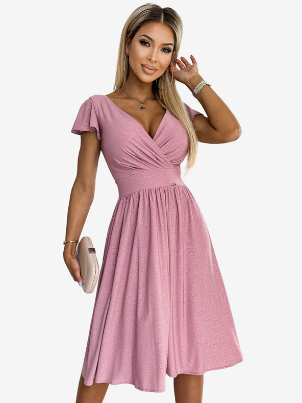 numoco Ruha nyakkivágással és rövid ujjakkal - púderrózsaszín csillámokkal Numoco MATILDE