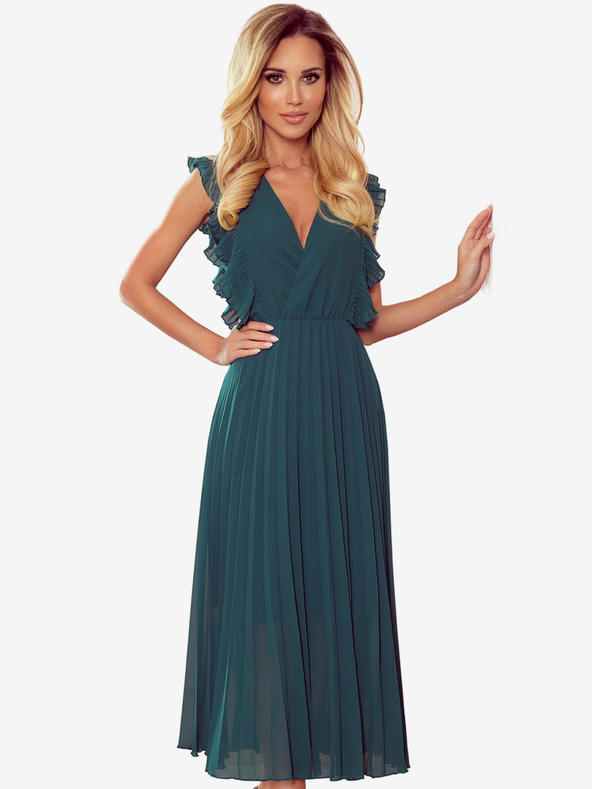 numoco Fodros rakott ruha fodros nyakkivágással - zöld Numoco EMILY