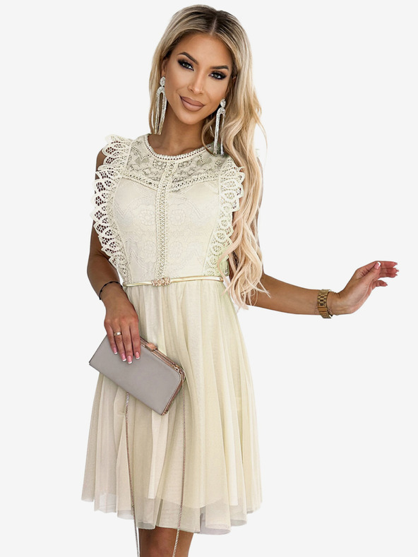 numoco Csipkés ruha arany övvel - bézs Numoco GRETA