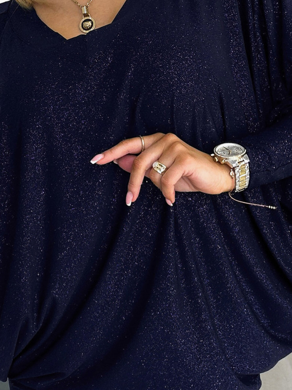 numoco Denevérszárnyas ruha - sötétkék Numoco csillogással