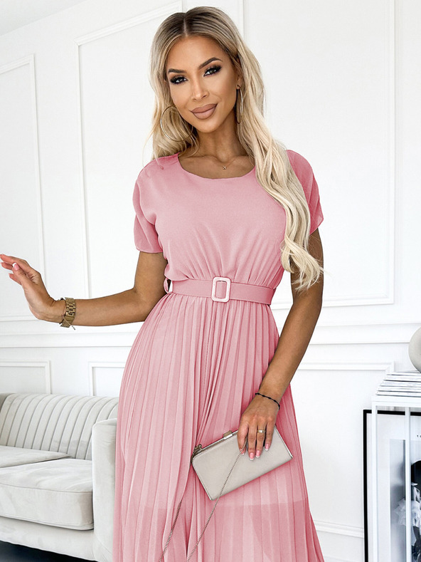 numoco Fodros midi ruha széles övvel - piszkos rózsaszín Numoco MIA