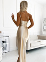 numoco Hosszú szatén ruha lábszárrésszel - bézs Numoco DIANE