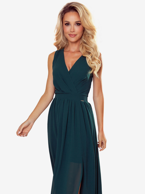 numoco Hosszú ruha nyakkivágással és nyakkendővel - zöld Numoco JUSTINE JUSTINE