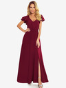 numoco Hosszú ruha nyakkivágással és fodrokkal - bordó Numoco LIDIA