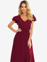 numoco Hosszú ruha nyakkivágással és fodrokkal - bordó Numoco LIDIA