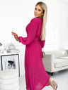 numoco Rakott ruha övvel és dekoltázzsal - fukszia Numoco KLARA Numoco KLARA