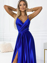 numoco Elegáns hosszú szaténruha szív alakú nyakkivágással és lábszárkivágással - kék Numoco JULIET