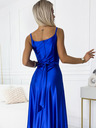 numoco Elegáns hosszú szaténruha szív alakú nyakkivágással és lábszárkivágással - kék Numoco JULIET