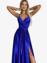 numoco Elegáns hosszú szaténruha szív alakú nyakkivágással és lábszárkivágással - kék Numoco JULIET