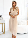 numoco Pliszírozott sifon midi ruha szív alakú nyakkivágással és finom fodrokkal - bézs Numoco MIRABELLA