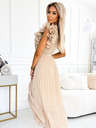 numoco Pliszírozott sifon midi ruha szív alakú nyakkivágással és finom fodrokkal - bézs Numoco MIRABELLA