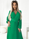 numoco Pliszírozott midi ruha szív alakú nyakkivágással, hosszú ujjakkal és széles övvel - világoszöld Numoco VIVIANA