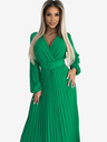 numoco Pliszírozott midi ruha szív alakú nyakkivágással, hosszú ujjakkal és széles övvel - világoszöld Numoco VIVIANA