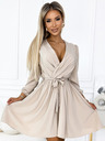 numoco Női ruha nyakkivágással és övvel - bézs Numoco BINDY