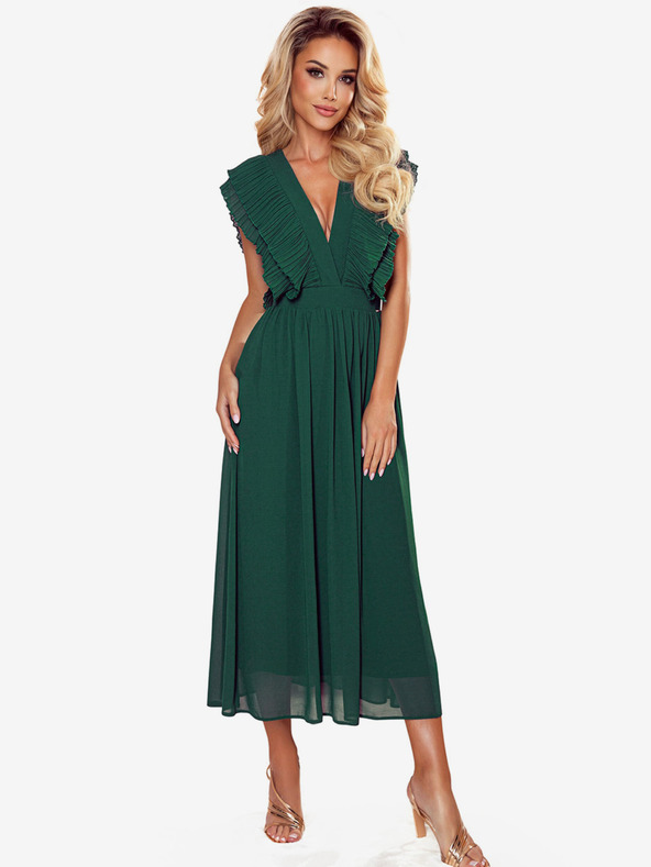 numoco Midi ruha fodros nyakkivágással - zöld Numoco YANA YANA