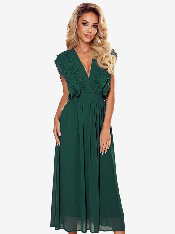 numoco Midi ruha fodros nyakkivágással - zöld Numoco YANA YANA