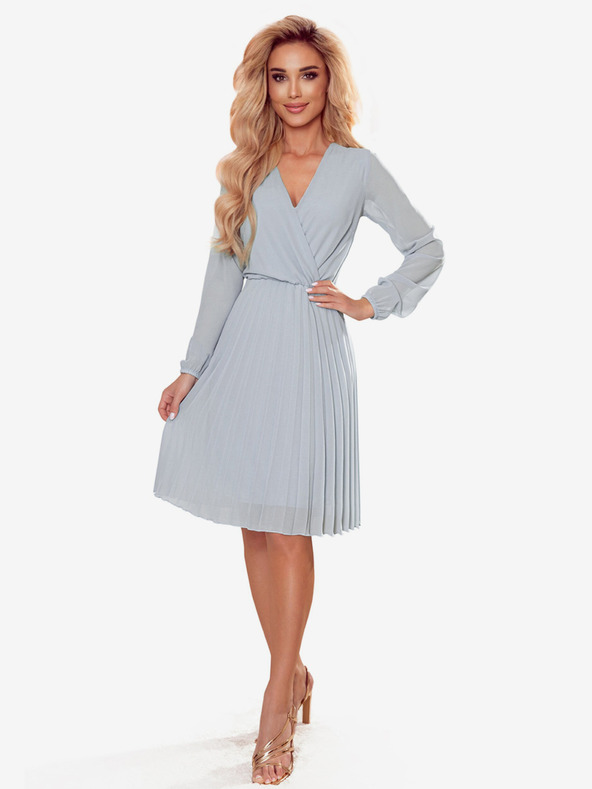 numoco Hosszú ujjú, rakott nyakkivágású ruha - szürke Numoco ISABELLE