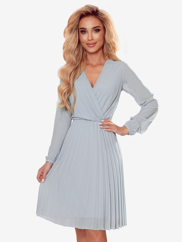 numoco Hosszú ujjú, rakott nyakkivágású ruha - szürke Numoco ISABELLE