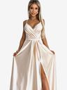 numoco Elegáns hosszú szaténruha nyakkivágással és lábszárrésszel - bézs Numoco JULIET